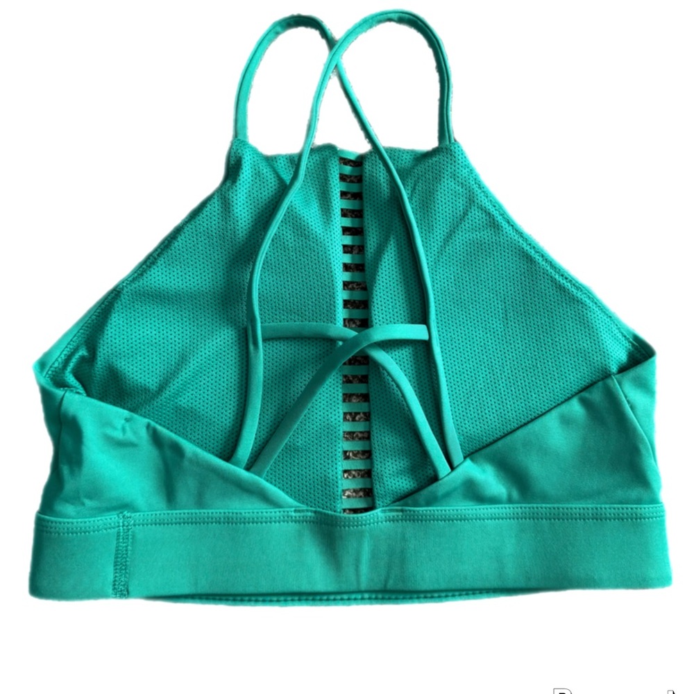 Nike Dri-FIT High Neck Sports Bra | Teal with Rainbow Mesh | Size Small - Picture 3 of 4